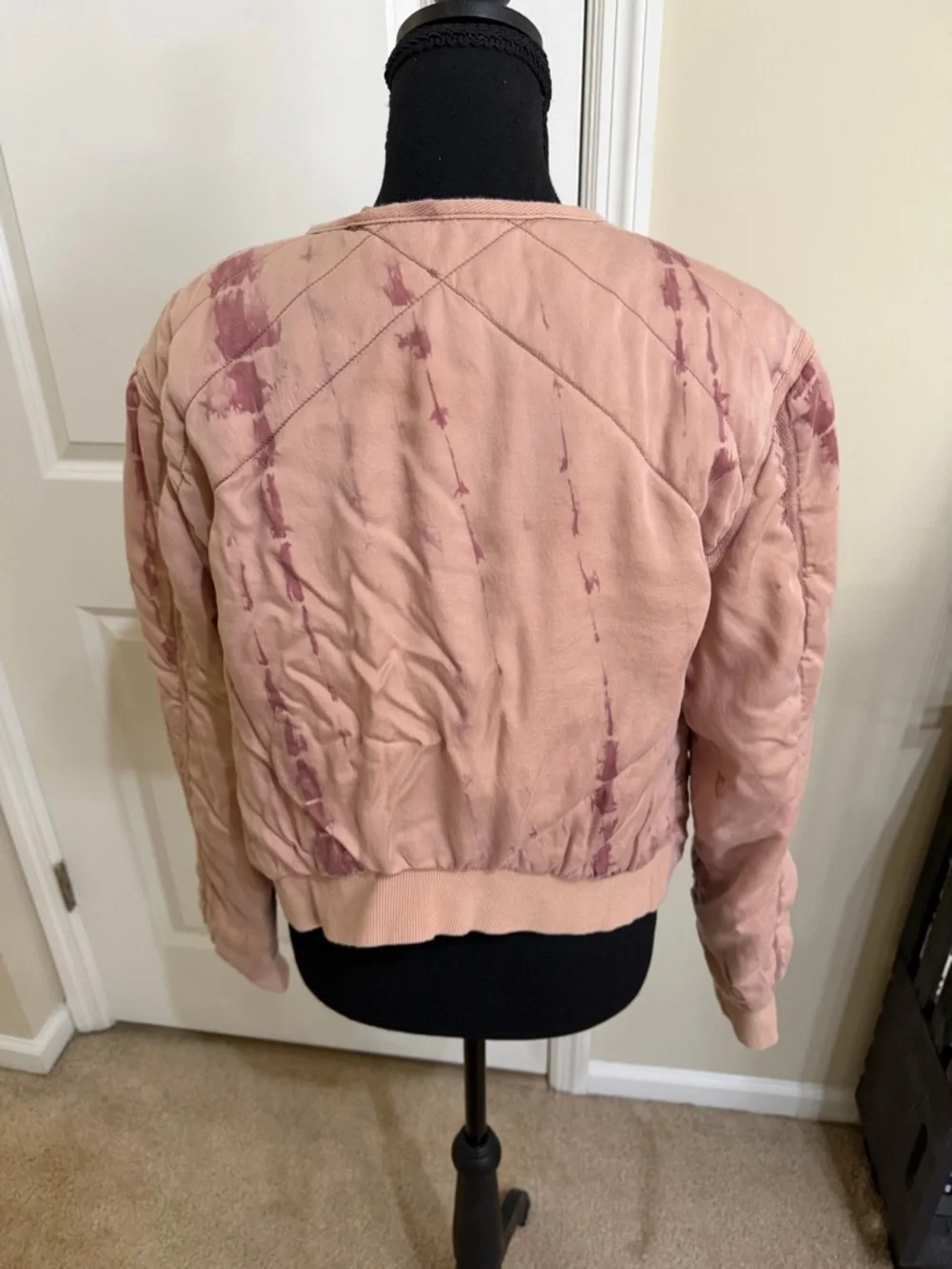 Marrakech Anthro Style Quilted Jacket small pink tie dye moto lightweight